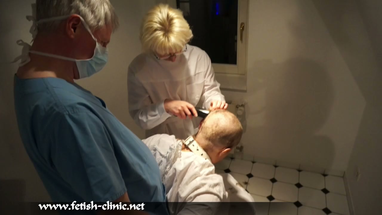 Dr. Annita von Dix ordering the head-shaving punishment of the intractable female slave in the free O.R.R. Belgium medical BDSM video from Amara Fetish Clinic Belgium